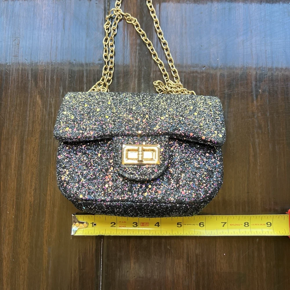 Midnight Glitter Micro Crossbody Purse Metal Chain Glitzy Festival Glam